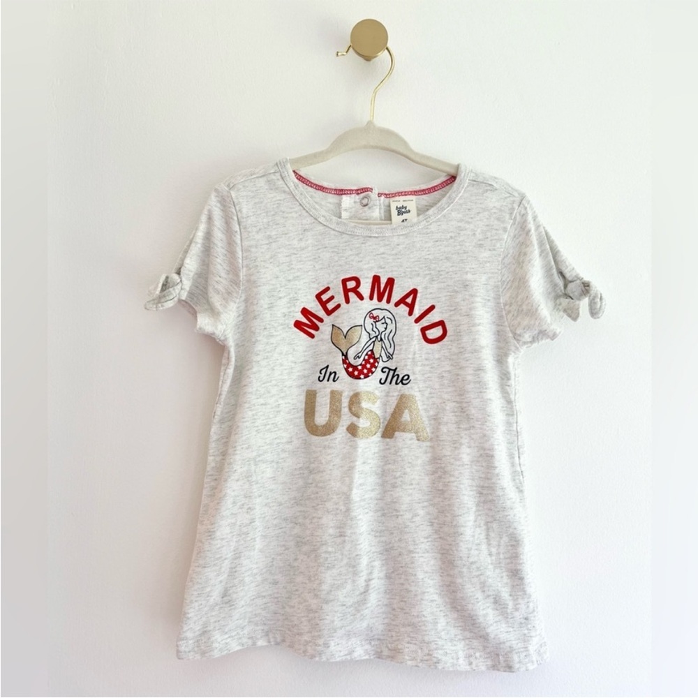 Baby B'gosh Light Gray “Mermaid In The USA” Kids Shirt Girls 4T - Picture 4 of 4
